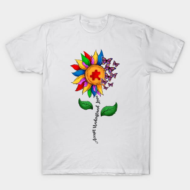 Accept Understand Love Flower Butterfly Autism Awareness T-Shirt by FrancisDouglasOfficial